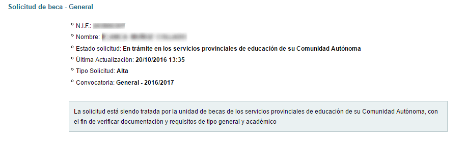 Estado de tramitación Solicitud Beca MEC 2024-2025, datos personales