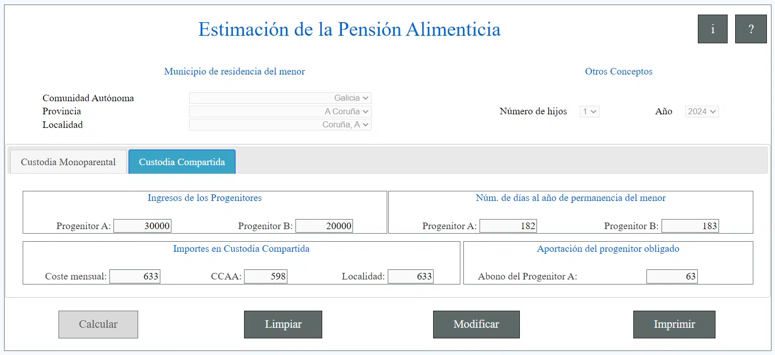 Ejemplo de caso real para calcular la manutención de alimentos si ambos progenitores comparten los mismos días del año con el menor