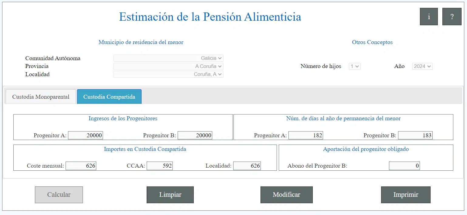 Ejemplo de caso real para calcular la manutención alimenticia con custodia compartida mismos días con el menor y mismos ingresos