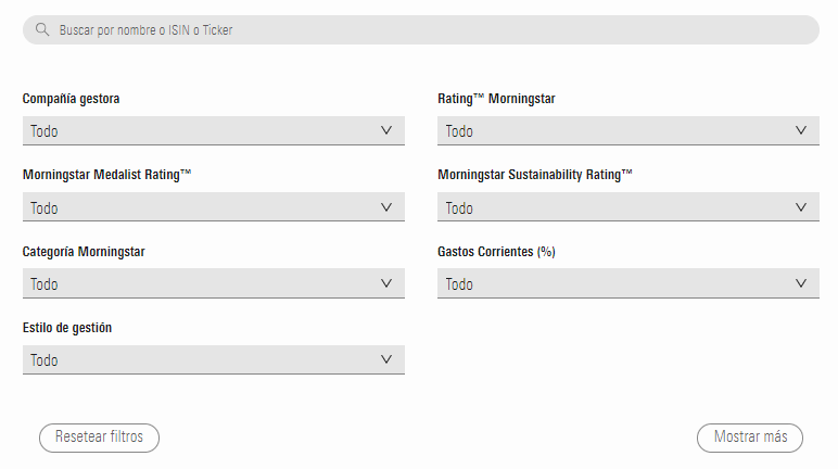 Buscador del rating Morningstar España.