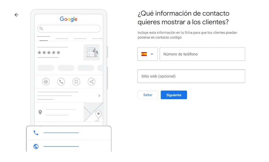 Qué información de contacto quieres motrar a los cliente. Ficha Google Business Profile