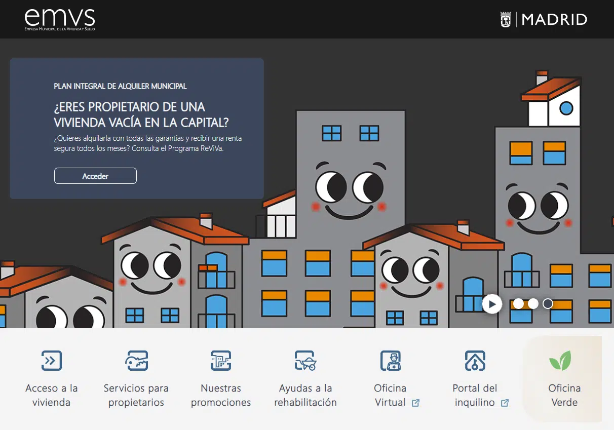 Web de la Empresa Municipal de Vivienda y Suelo de Madrid, para solicitar los alquileres accesibles